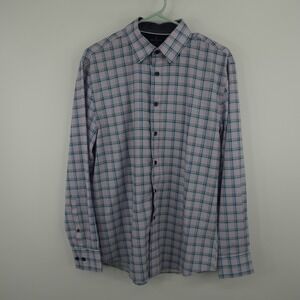 CON.STRUCT Button Down Shirt Mens M Multicolor‎ Plaid Slim Fit Stretch Wicking